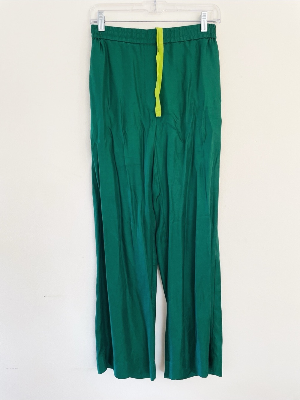 COS Green Satin Pants Neon Drawstring Elastic Waist Trousers Slacks Loose Soft 4